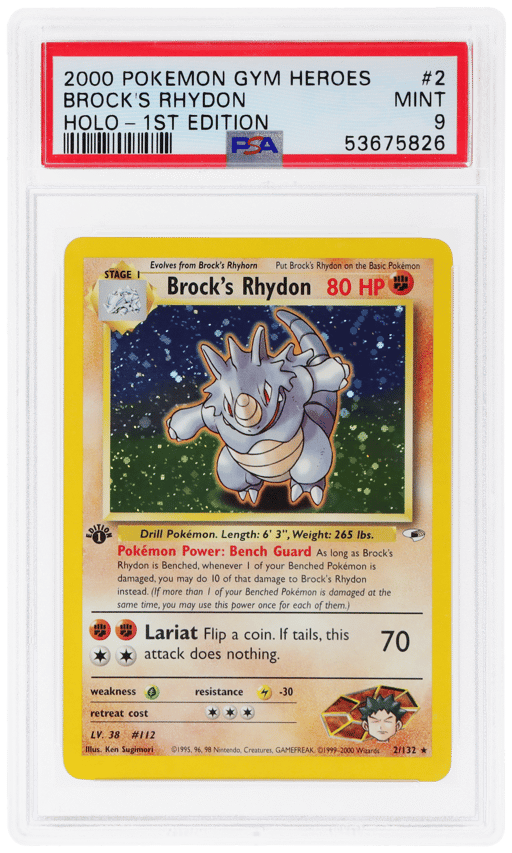 2000 Pokemon Gym Heroes 1st Edition Holo Brock's Rhydon #2 PSA 9
