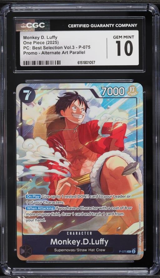 2025 One Piece Premium Best Selection Vol. 3 Alt Art Monkey D. Luffy #P-075 CGC 10 GEM MINT
