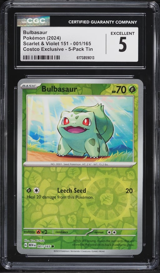 2024 Pokemon Scarlet & Violet 151 Costco Exclusive 5 Pack Tin Bulbasaur #1 CGC 5 EX