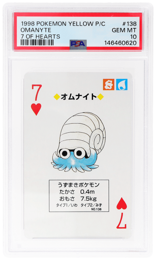 1998 Pokemon Yellow Version Playing Cards 7 of Hearts Omanyte #138 PSA 10