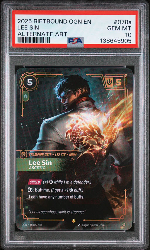 2025 RIFTBOUND: LEAGUE OF LEGENDS OGN-ORIGINS 078a LEE SIN - ASCETIC ALTERNATE ART PSA 10