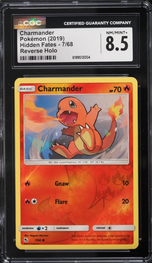 2019 Pokemon Sun & Moon Hidden Fates Reverse Holo Charmander #7 CGC 8.5 NM-MT+