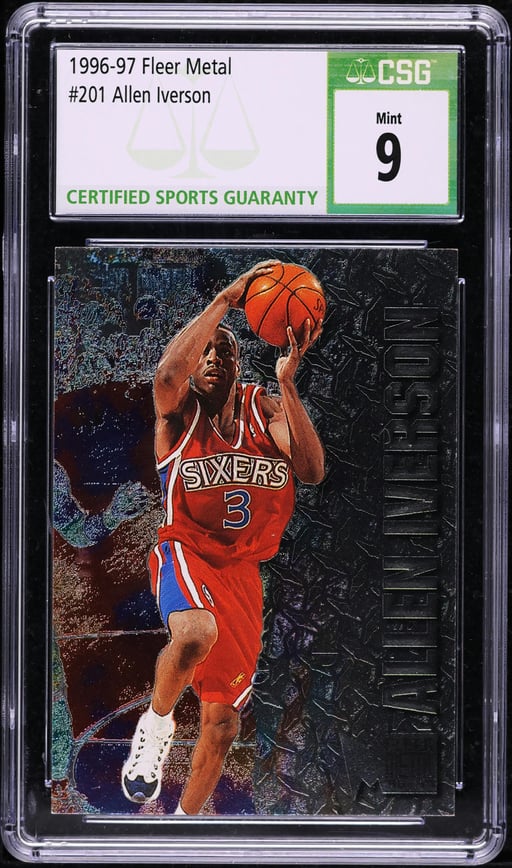 1996 Metal Basketball Allen Iverson ROOKIE #201 CSG 9 MINT