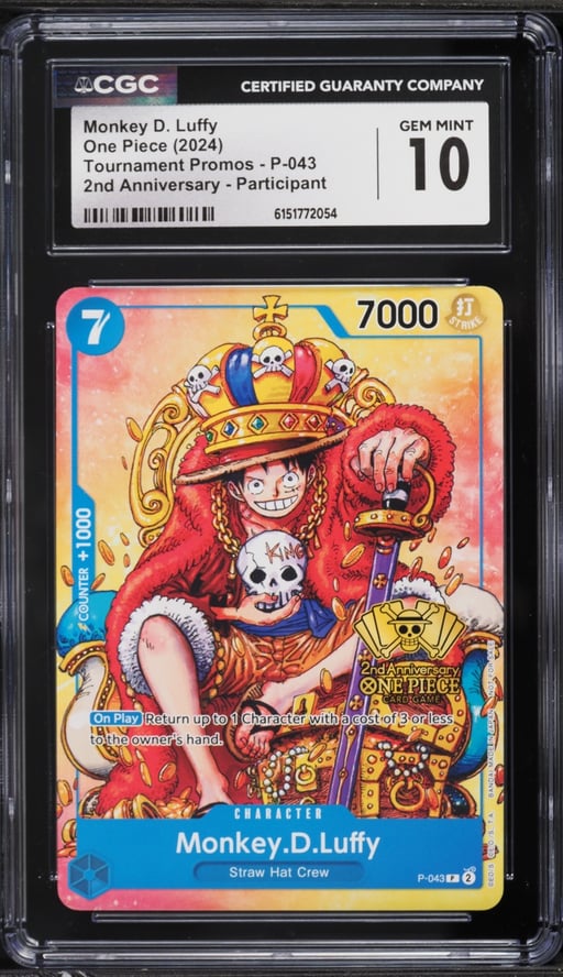2024 One Piece Promo 2nd Anniversary Participant Alt Art Monkey D. Luffy #P-043 CGC 10 GEM MINT