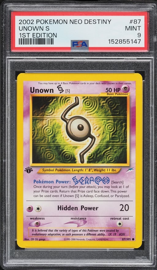 2002 Pokemon Neo Destiny 1st Edition Unown S #87 PSA 9 MINT