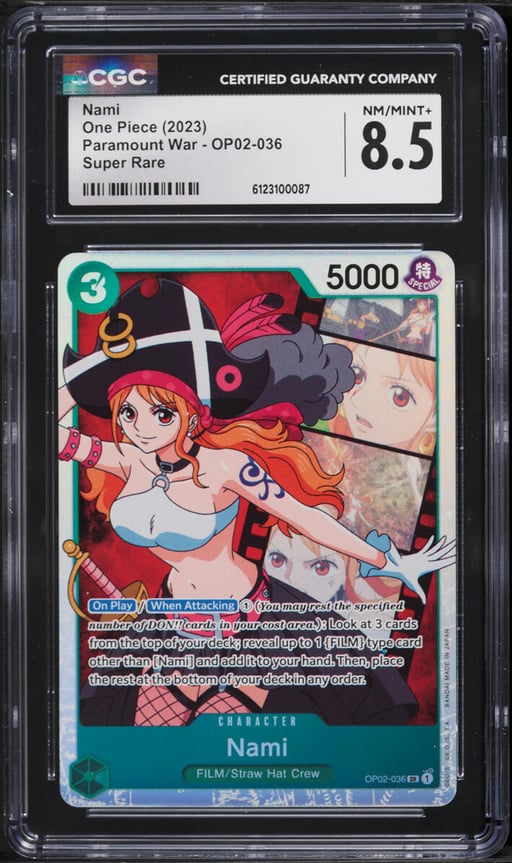 2023 One Piece Paramount War SR Nami #OP02-036 CGC 8.5 NM-MT+