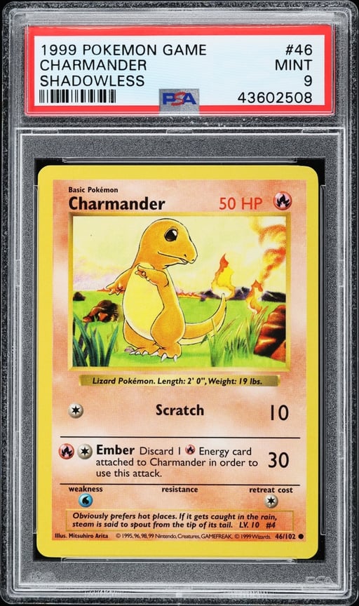 1999 Pokemon Base Set Shadowless Charmander #46 PSA 9 MINT