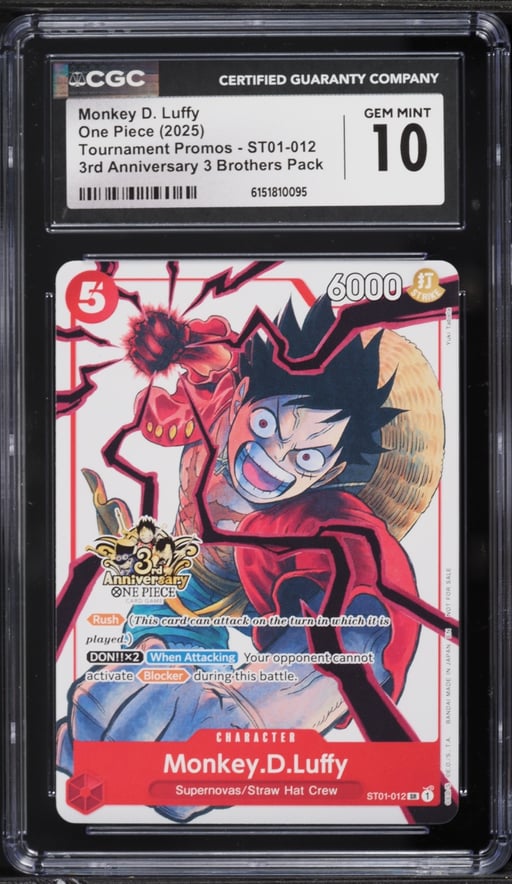 2025 One Piece Promo 3rd Anniversary 3 Brothers Monkey D. Luffy #ST01-012 CGC 10 GEM MINT