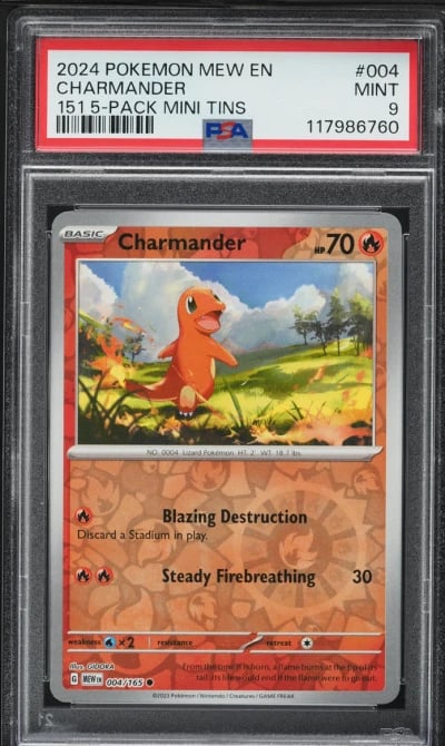 2024 Pokemon Mew En-151 5 Pack Mini Tin Charmander #004 PSA 9 MINT