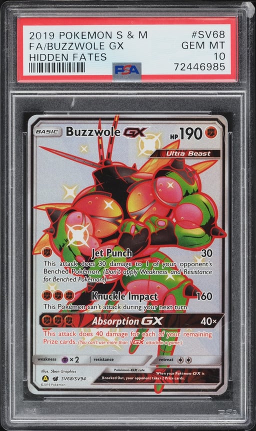 2019 Pokemon Sun & Moon Hidden Fates Shiny Vault Full Art Buzzwole GX #SV68 PSA 10 GEM MINT