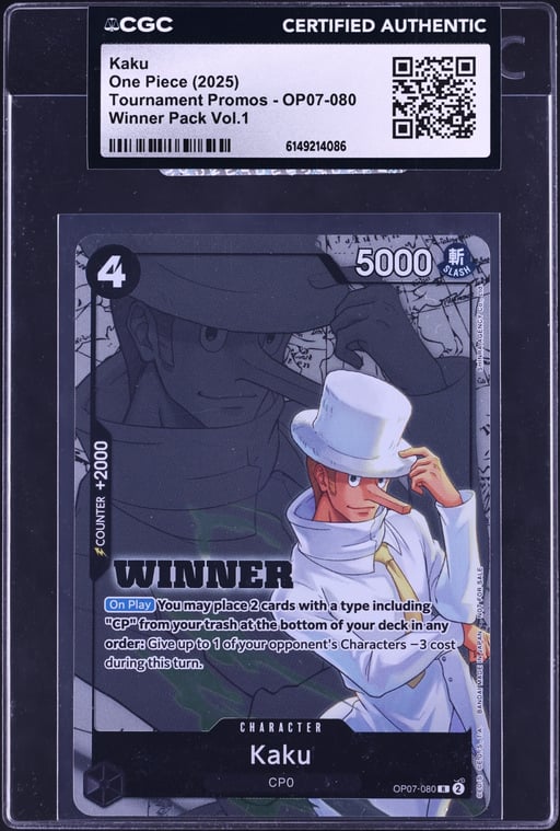 2025 One Piece Tournament Promo Winner Pack Volume 1 Kaku #OP07-080 CGC AUTH