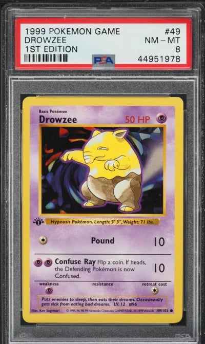 1999 Pokemon Base Set Shadowless 1st Edition Drowzee #49 PSA 8 NM-MT