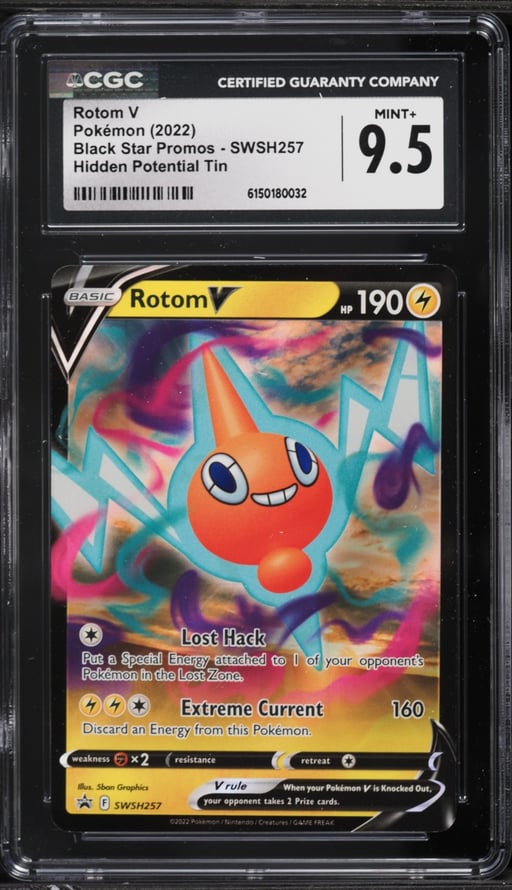2022 Pokemon Sword & Shield Promo Hidden Potential Tin Alt Art Rotom V #SWSH257 CGC 9.5 MINT+