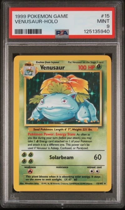 1999 POKEMON BASE SET UNLIMITED #15 VENUSAUR-HOLO PSA 9