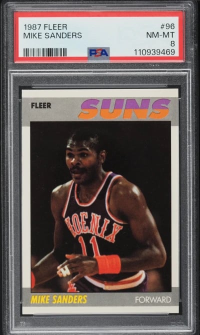 1987 Fleer Basketball Mike Sanders #96 PSA 8 NM-MT
