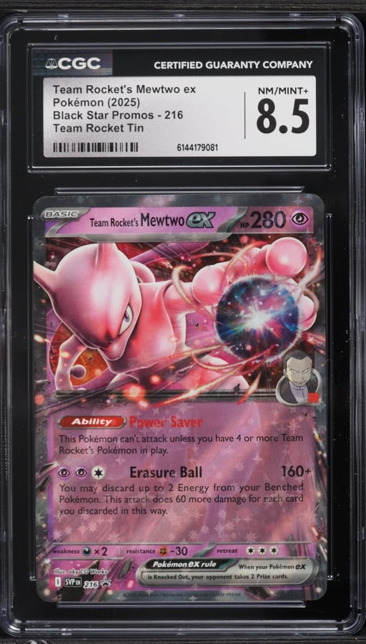 2025 Pokemon Scarlet & Violet Promo Rocket Tin Holo Team Rocket's Mewtwo EX #216 CGC 8.5 NM-MT+