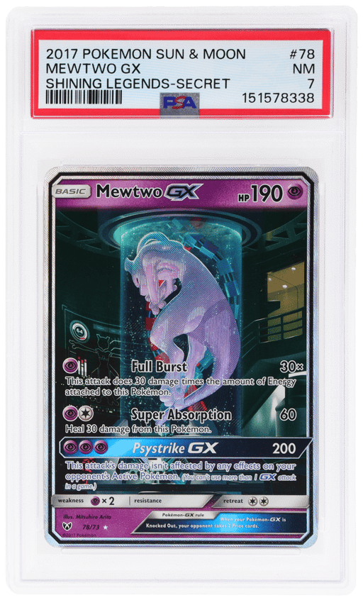 2017 Pokemon Sun and Moon Shining Legends Secret Rare Mewtwo Gx #78 PSA 7