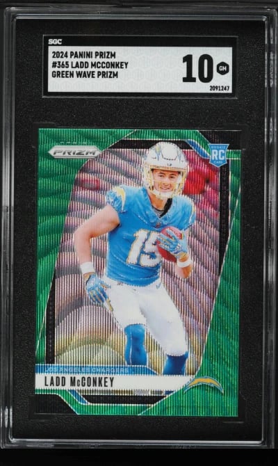2024 Panini Prizm Green Wave Ladd McConkey ROOKIE #365 SGC 10 GEM MINT