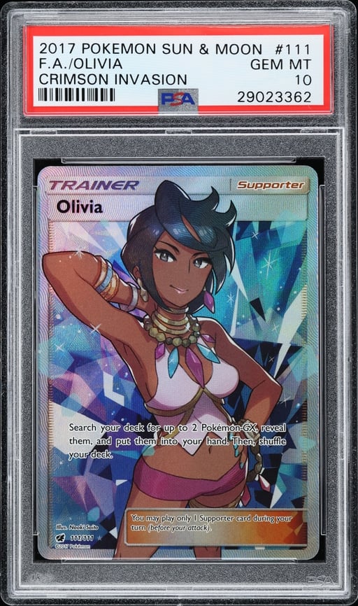 2017 Pokemon Sun & Moon Crimson Invasion Full Art Olivia #111 PSA 10 GEM MINT