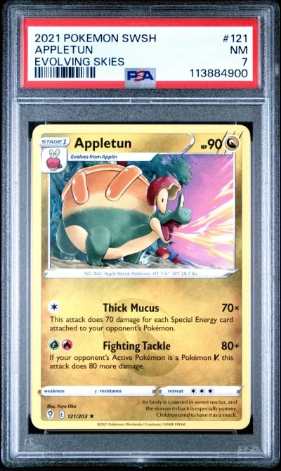 2021 POKEMON SWORD & SHIELD EVOLVING SKIES #121 APPLETUN PSA 7