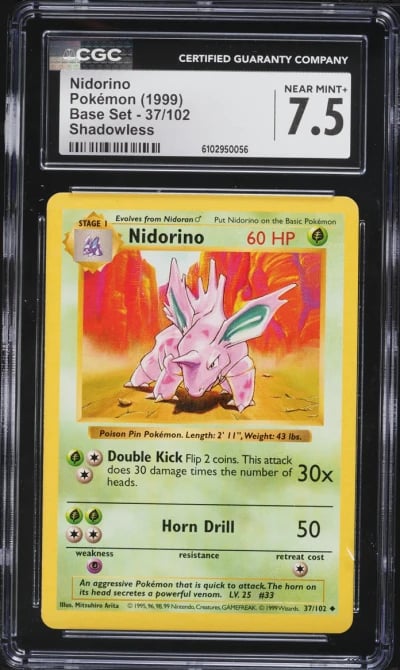 1999 Pokemon Base Set Shadowless Nidorino #37 CGC 7.5 NRMT+