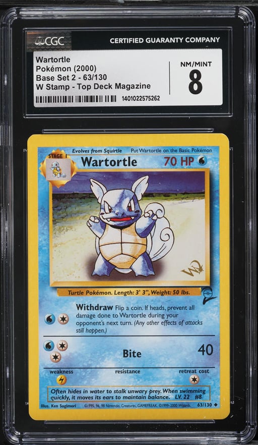 2000 Pokemon Base Set 2 Top Deck Magazine W Stamp Wartortle #63 CGC 8 NM-MT