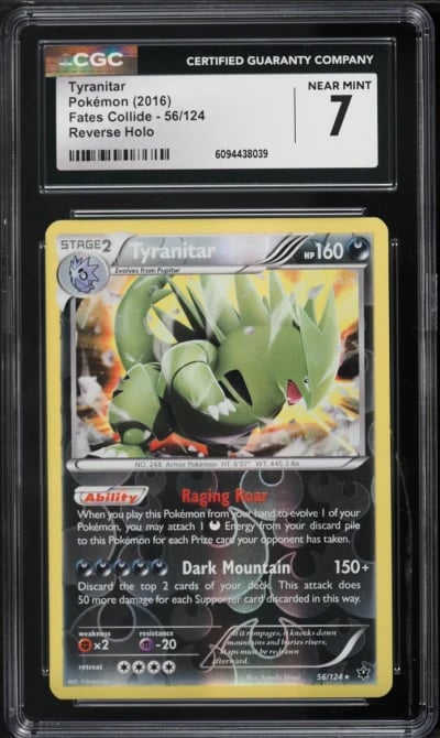 2016 Pokemon XY Fates Collide Reverse Holo Tyranitar #56 CGC 7 NRMT