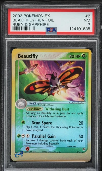 2003 Pokemon EX Ruby & Sapphire Reverse Holo Beautifly #2 PSA 7 NRMT
