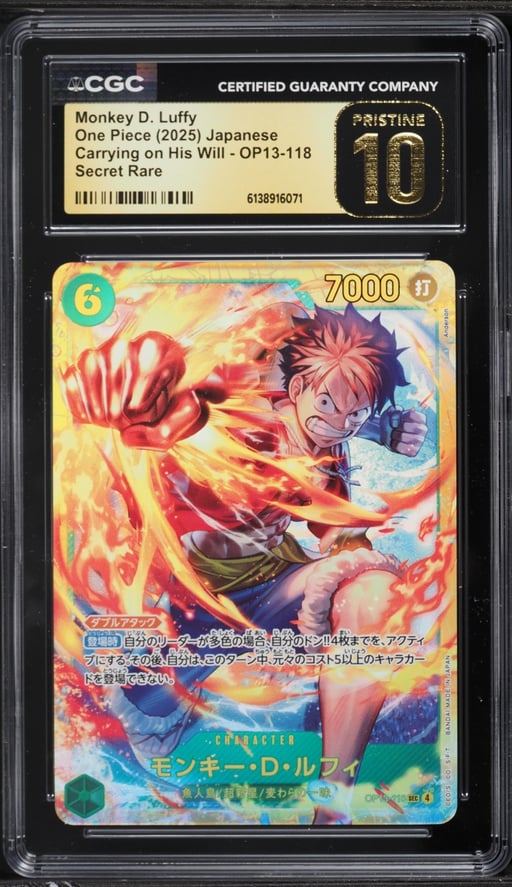 2025 One Piece Japanese Carrying On His Will SEC Monkey D. Luffy #OP13-118 CGC 10 PRISTINE