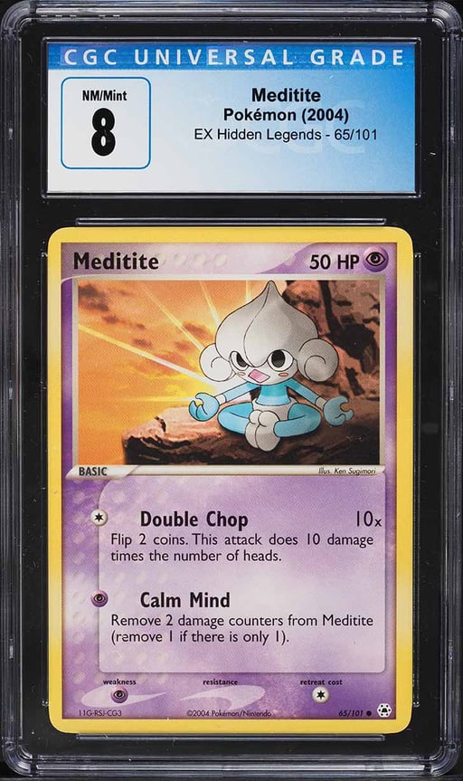 2004 Pokemon EX Hidden Legends Meditite #65 CGC 8 NM-MT