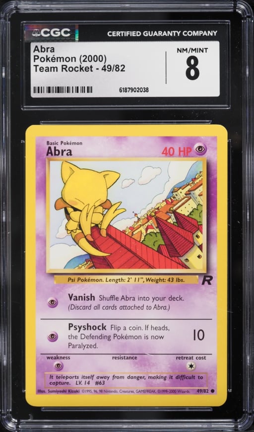 2000 Pokemon Team Rocket Abra #49 CGC 8 NM-MT