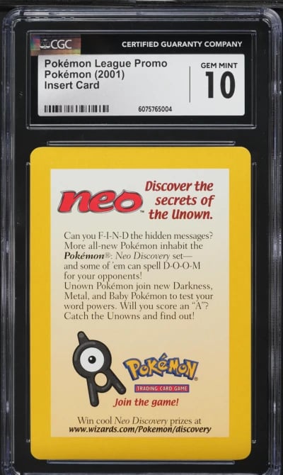 2001 Pokemon Insert Card Pokemon League Promo CGC 10 GEM MINT