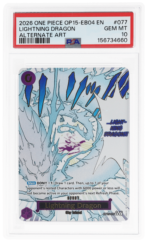 2026 One Piece Adventure On Kami's Island Alternate Art Lightning Dragon #OP15-077 PSA 10