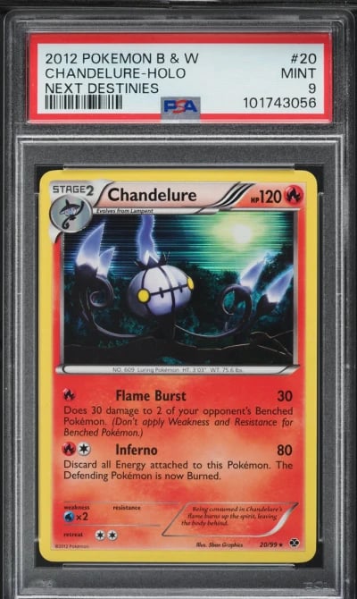 2012 Pokemon Black & White Next Destinies Holo Chandelure #20 PSA 9 MINT