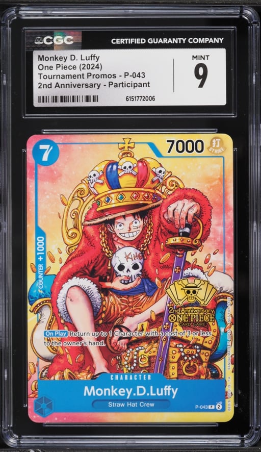 2024 One Piece Promo 2nd Anniversary Participant Alt Art Monkey D. Luffy #P-043 CGC 9 MINT
