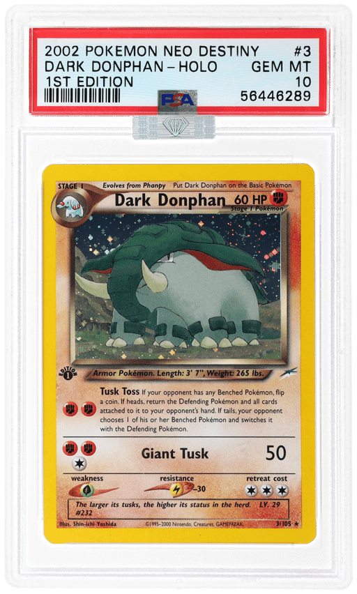 2002 Pokemon Neo Destiny 1st Edition Holo Dark Donphan #3 PSA 10