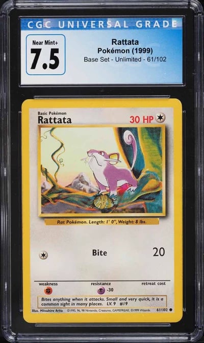 1999 Pokemon Base Set Rattata #61 CGC 7.5 NRMT+