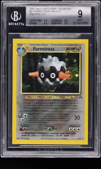 2001 Pokemon Neo Discovery Unlimited Square Cut Holo Forretress #2 BGS 9 MINT