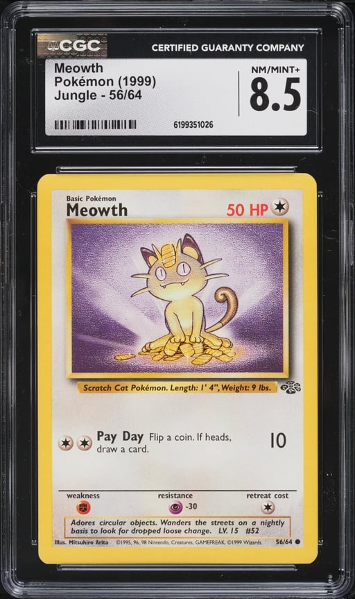 1999 Pokemon Jungle Meowth #56 CGC 8.5 NM-MT+