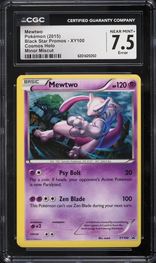 2015 Pokemon Black Star Promo Minor Miscut Cosmos Holo Mewtwo #XY100 CGC 7.5 NRMT+