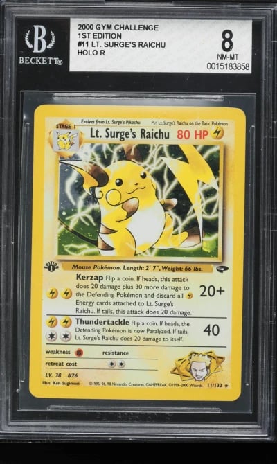 2000 Pokemon Gym Challenge 1st Edition Holo Lt. Surge's Raichu #11 BGS 8 NM-MT