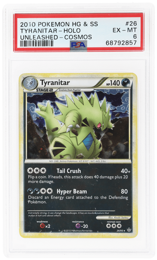 2010 Pokemon Heartgold and Soulsilver Unleashed Cosmos Tyranitar #26 PSA 6