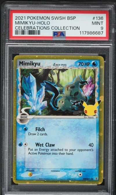 2021 Pokemon SWSH Black Star Promo Celebrations Holo Mimikyu #136 PSA 9 MINT