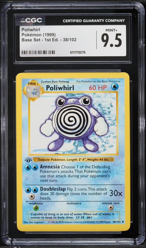 1999 Pokemon Base Set Shadowless 1st Edition Poliwhirl #38 CGC 9.5 MINT+