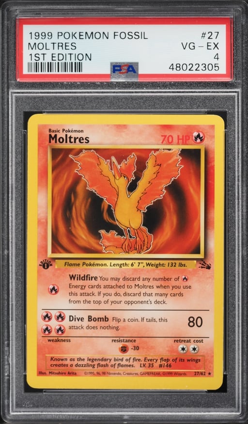1999 Pokemon Fossil 1st Edition Moltres #27 PSA 4 VGEX