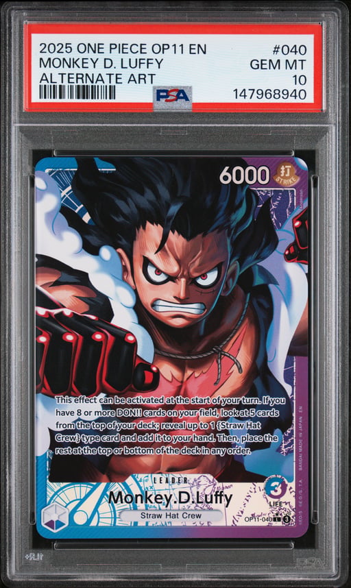2025 ONE PIECE OP11-A FIST OF DIVINE SPEED 040 MONKEY D. LUFFY ALTERNATE ART PSA 10