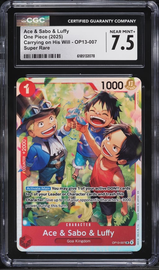 2025 One Piece Carrying On His Will SR Ace & Sabo & Luffy #OP13-007 CGC 7.5 NRMT+