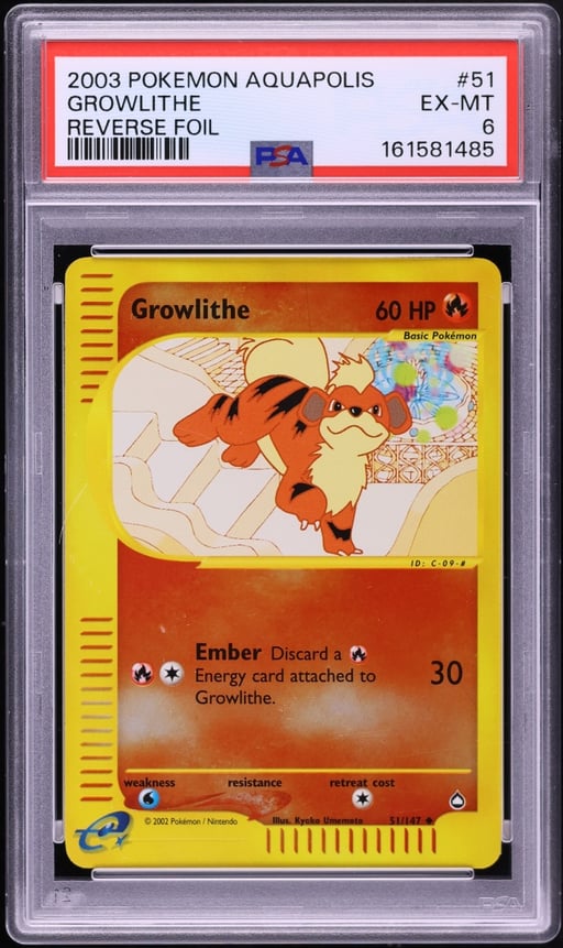 2003 Pokemon Aquapolis Reverse Holo Growlithe #51 PSA 6 EXMT