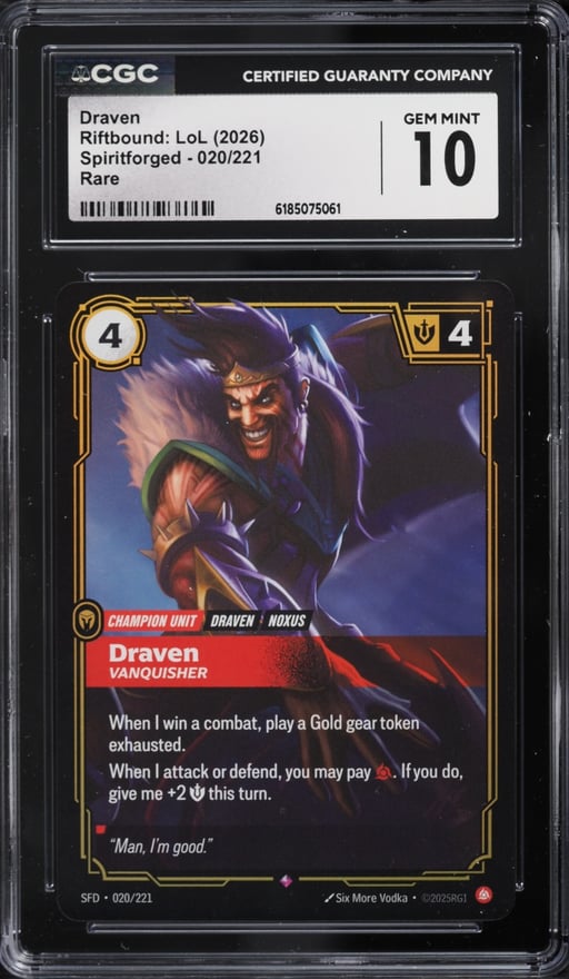 2026 Riftbound League Of Legends LOL Spiritforged Draven #020 CGC 10 GEM MINT