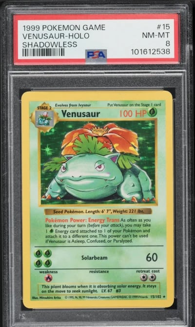 1999 Pokemon Base Set Shadowless Holo Venusaur #15 PSA 8 NM-MT